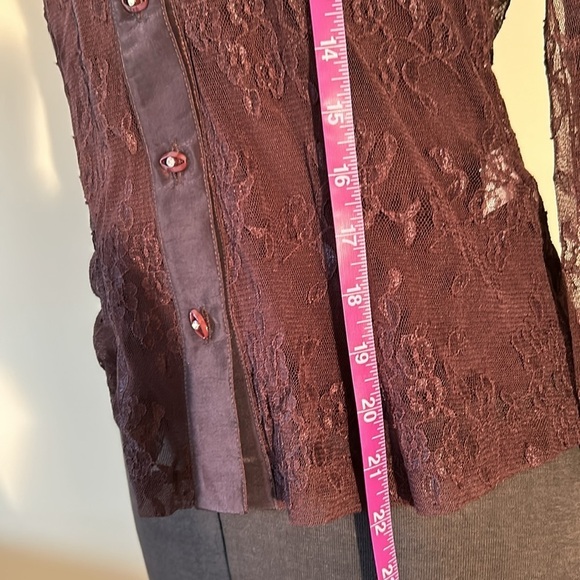 Svetlana size 10 brown polyester and lace long sleeve blouse with detached cami - Picture 10 of 17